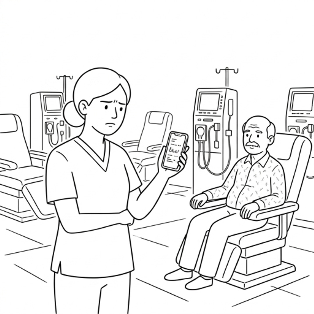 Sunita checks & enters patient's weight at the scale