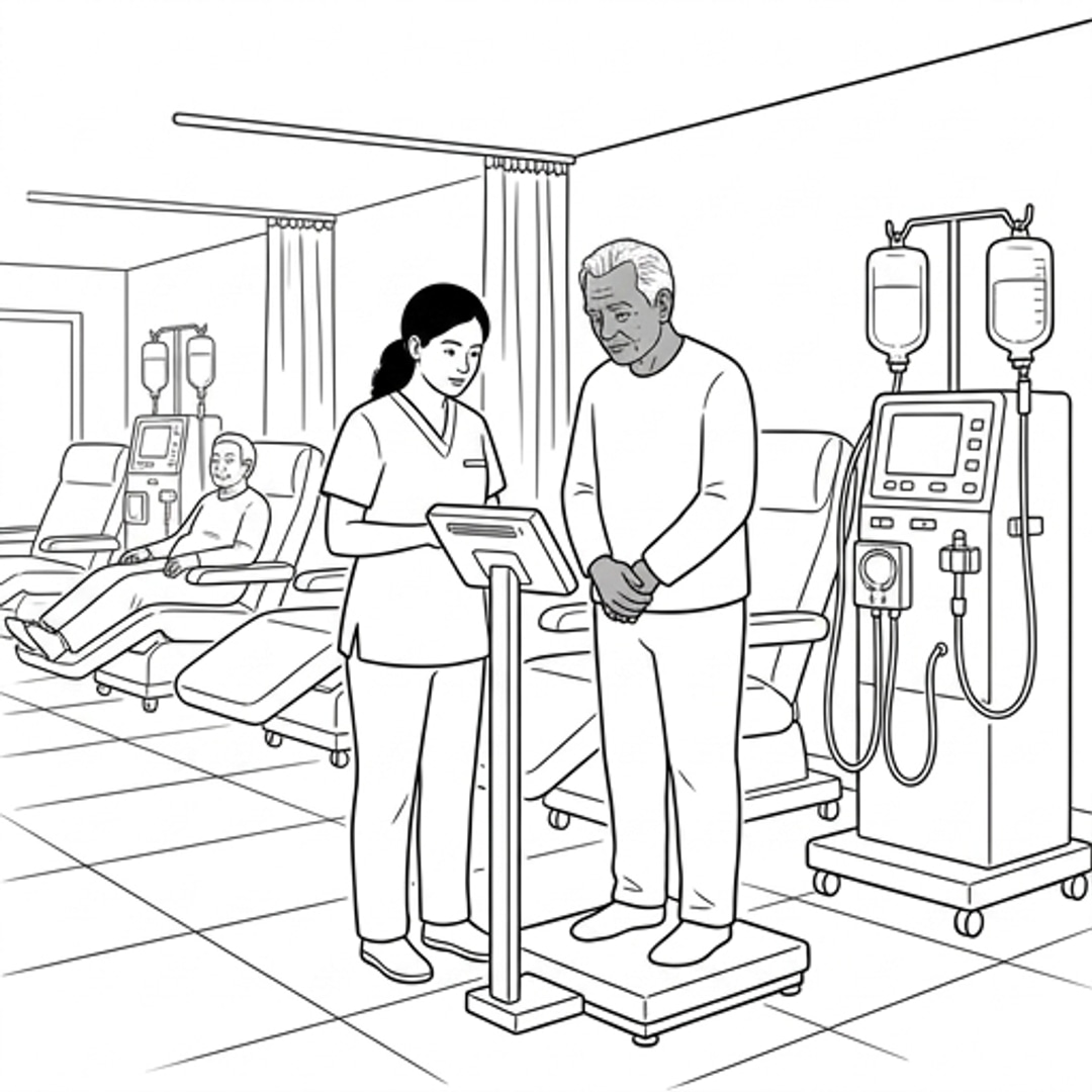 Sunita records and enters the patient's post-session weight