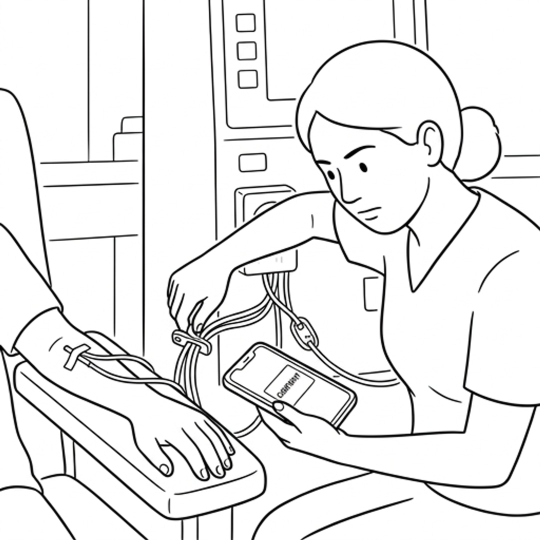 Sunita primes the machine and performs a methodical air purge check