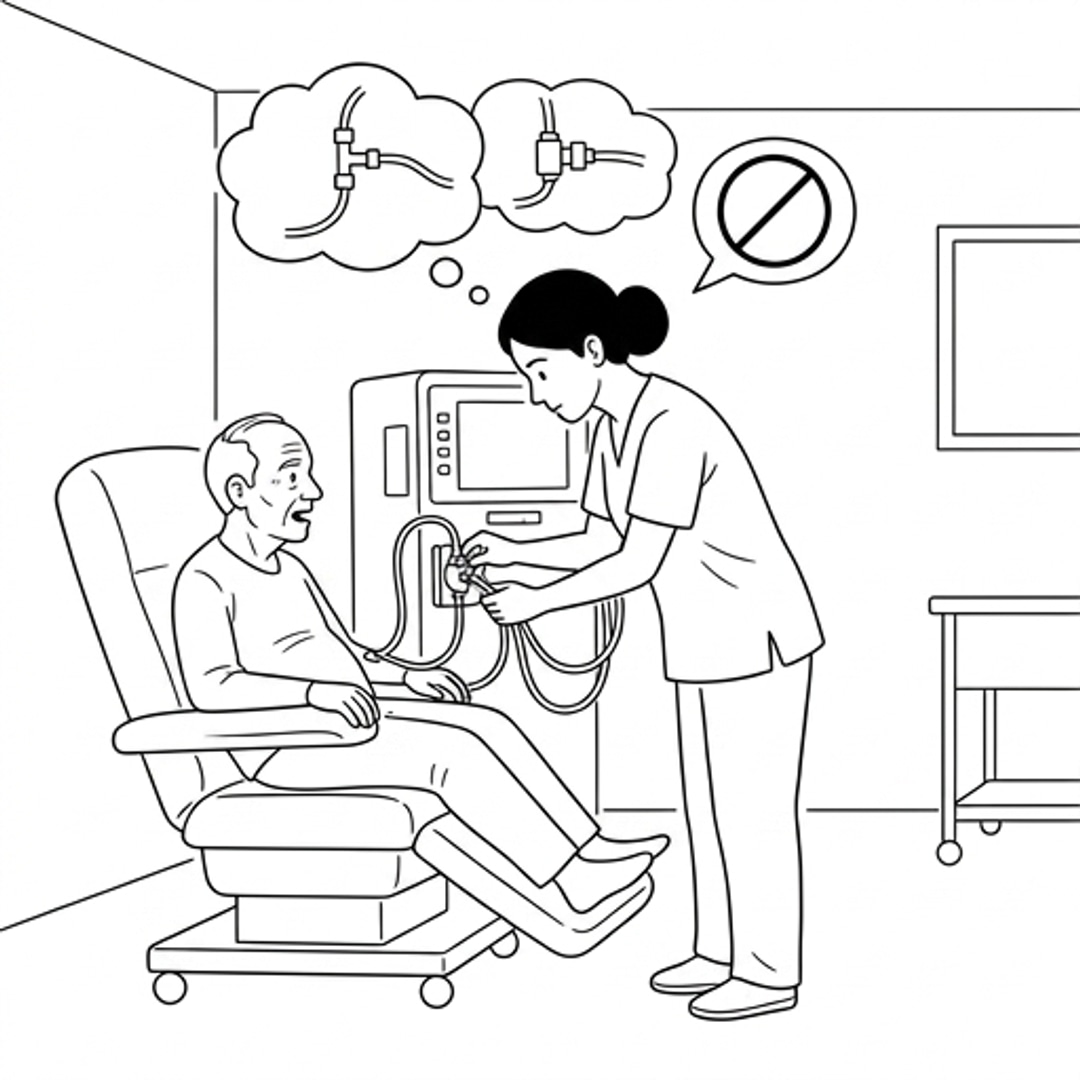 Sunita connects arterial and venous blood lines as blood flow initiates